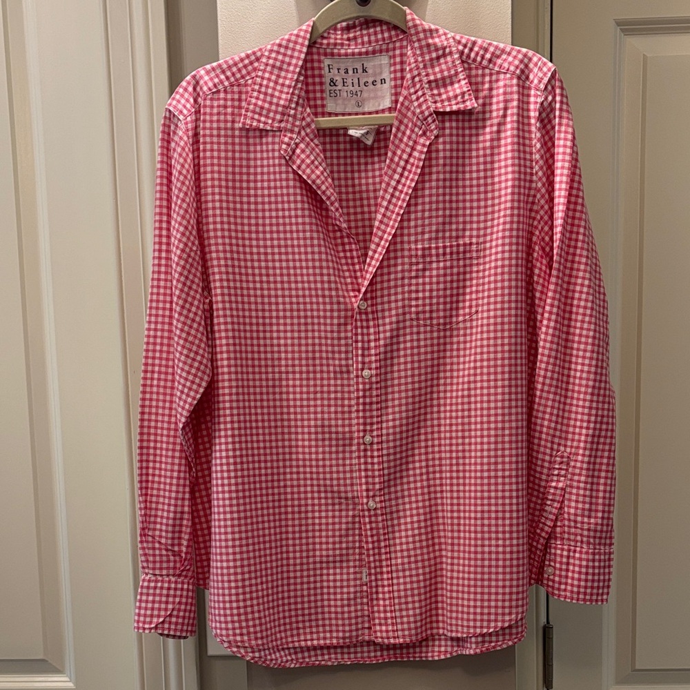 Frank & Eileen Eileen women’s pink and white gingham Shirt, sz L